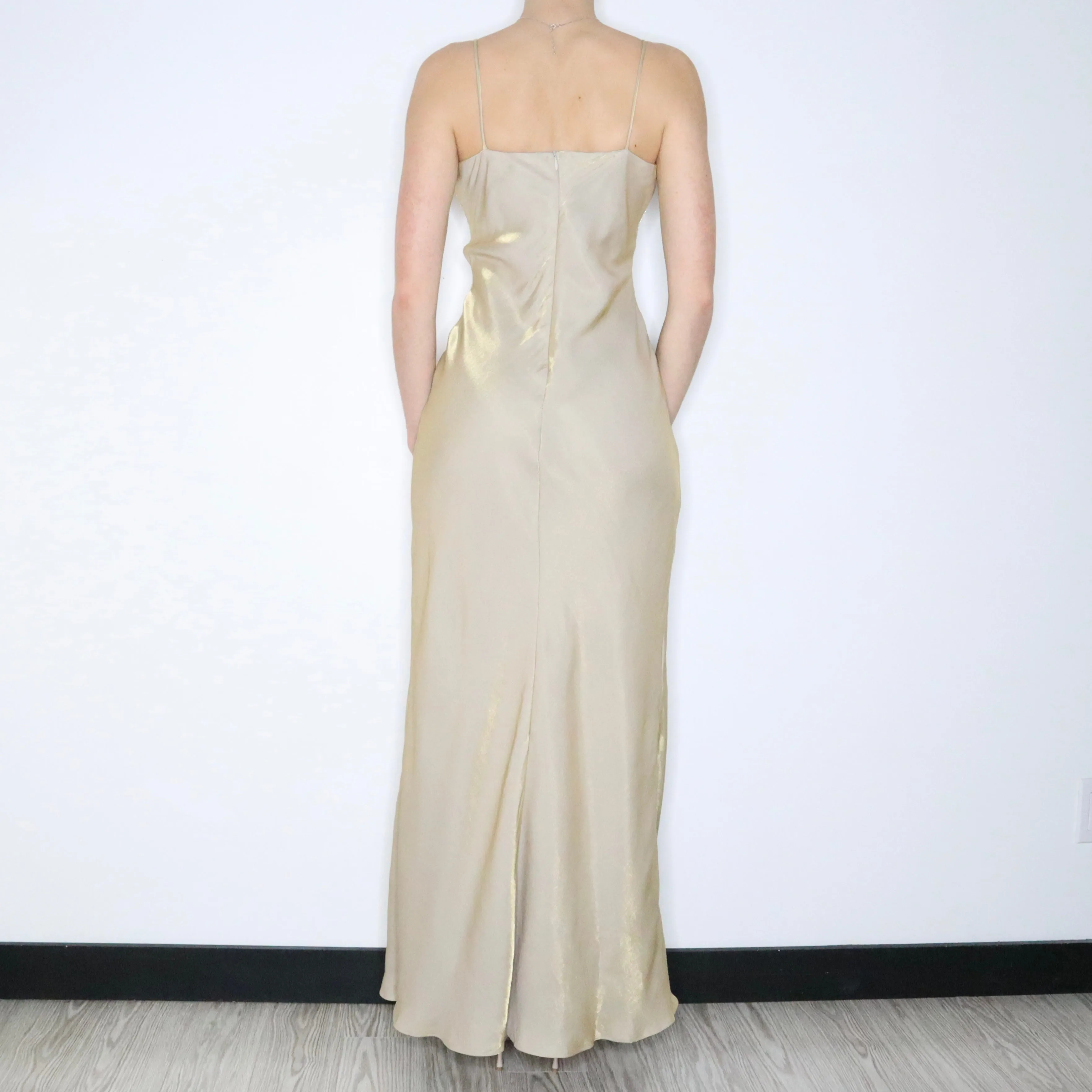 90s Elegant Gold Shimmer Prom Dress (M)