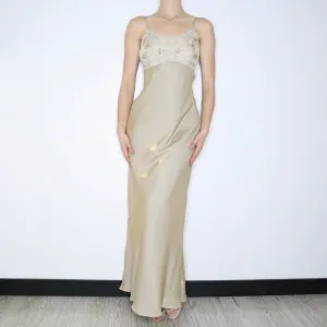 90s Elegant Gold Shimmer Prom Dress (M)