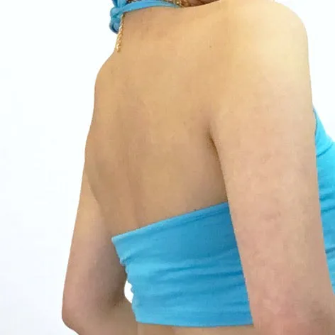 BIRD STRETCHY HALTER NECK TIES CROP TOP