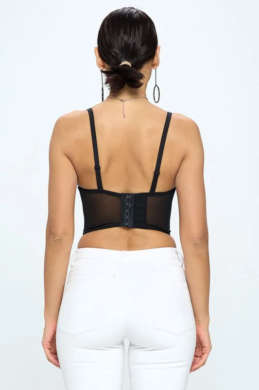 Black Mixed Sequin Bustier Top