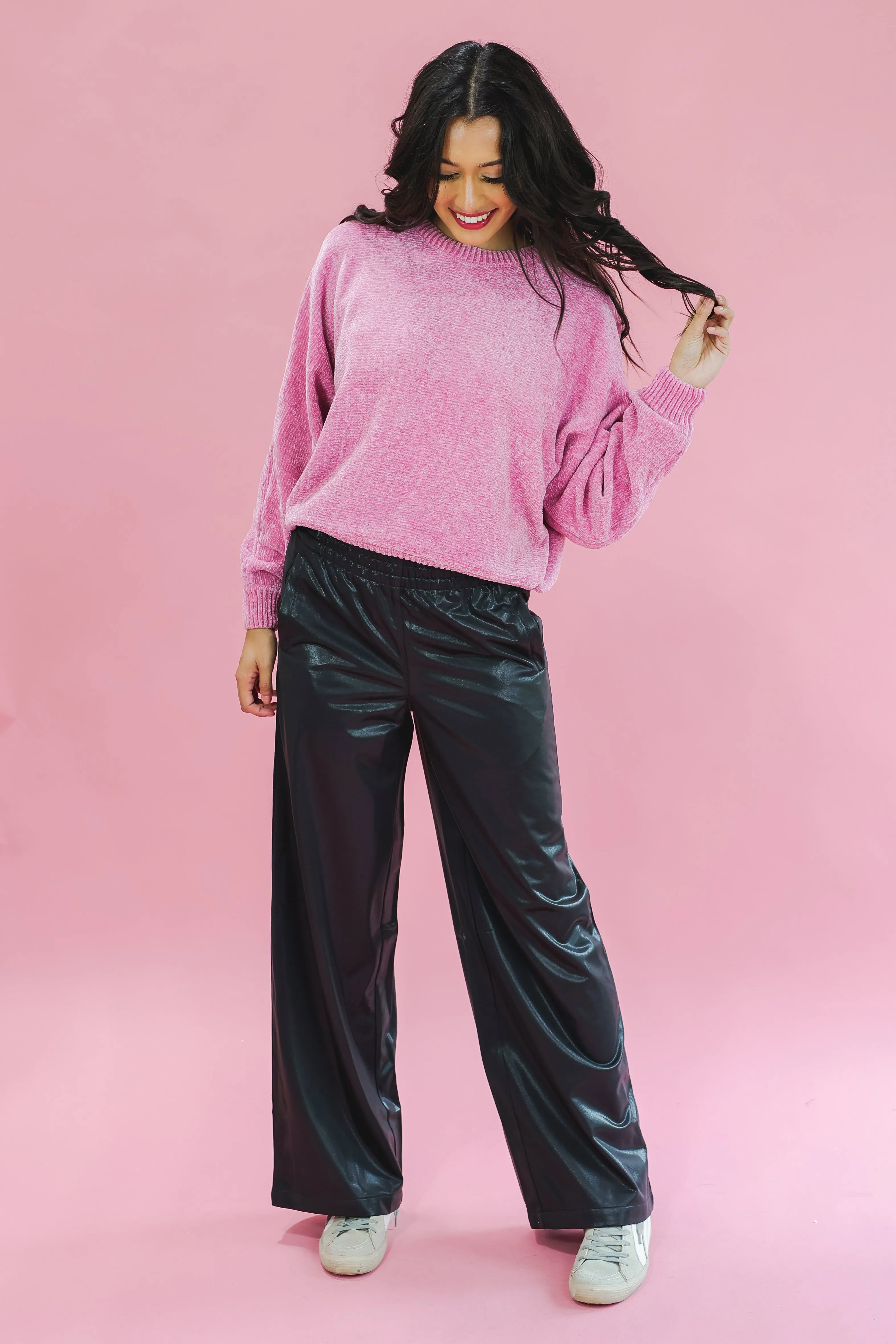 Cider Setting Chenille Sweater In Pink
