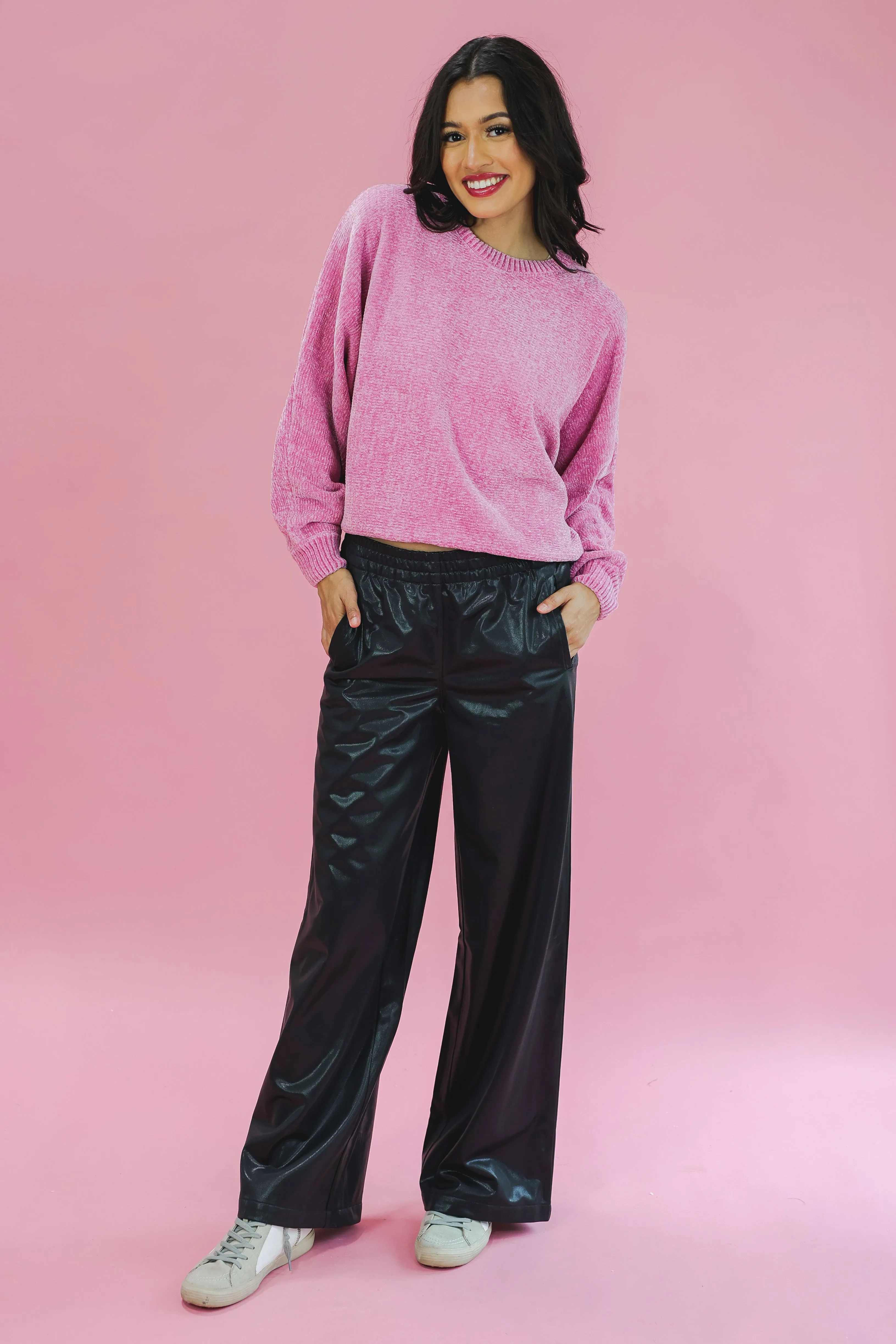 Cider Setting Chenille Sweater In Pink