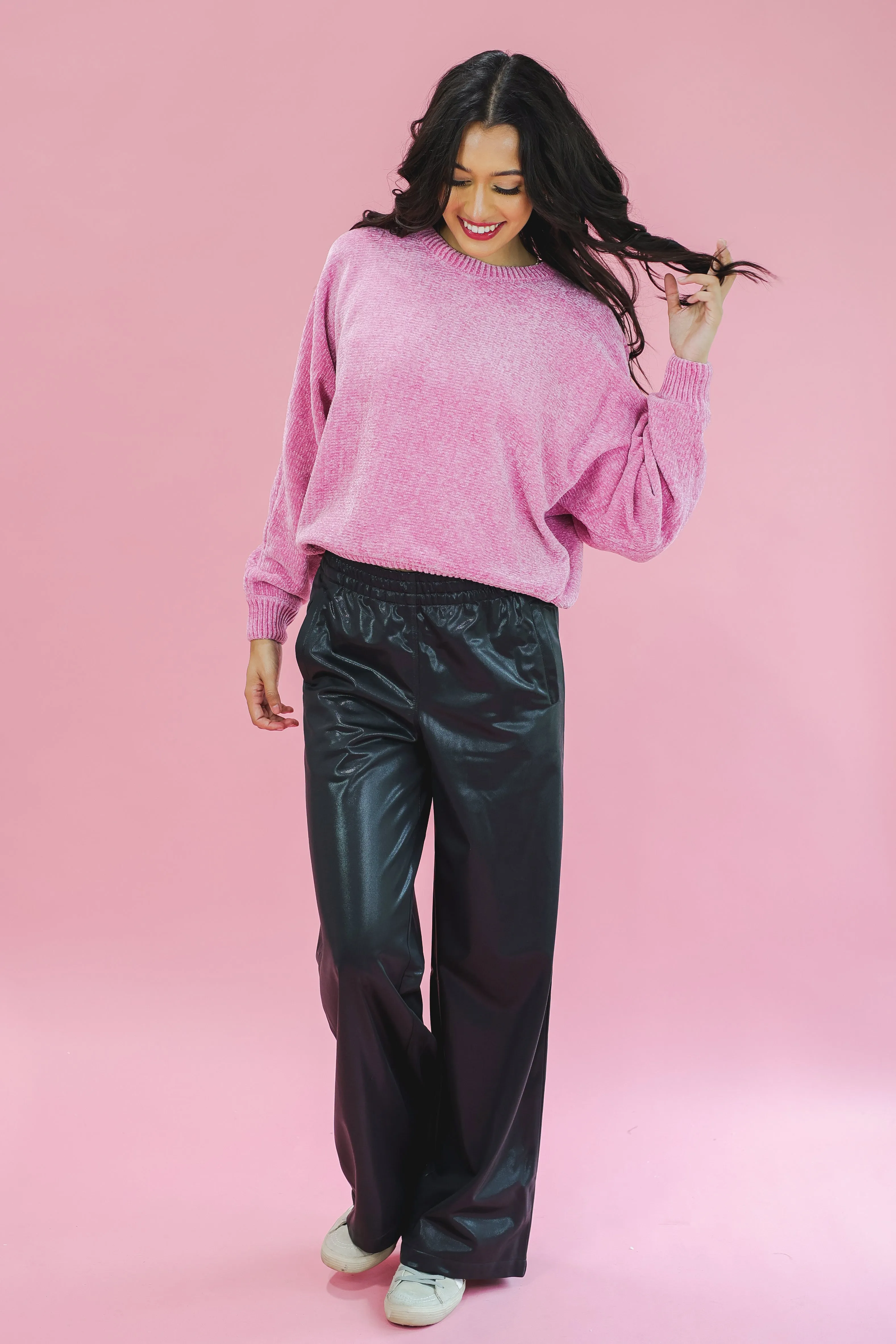 Cider Setting Chenille Sweater In Pink
