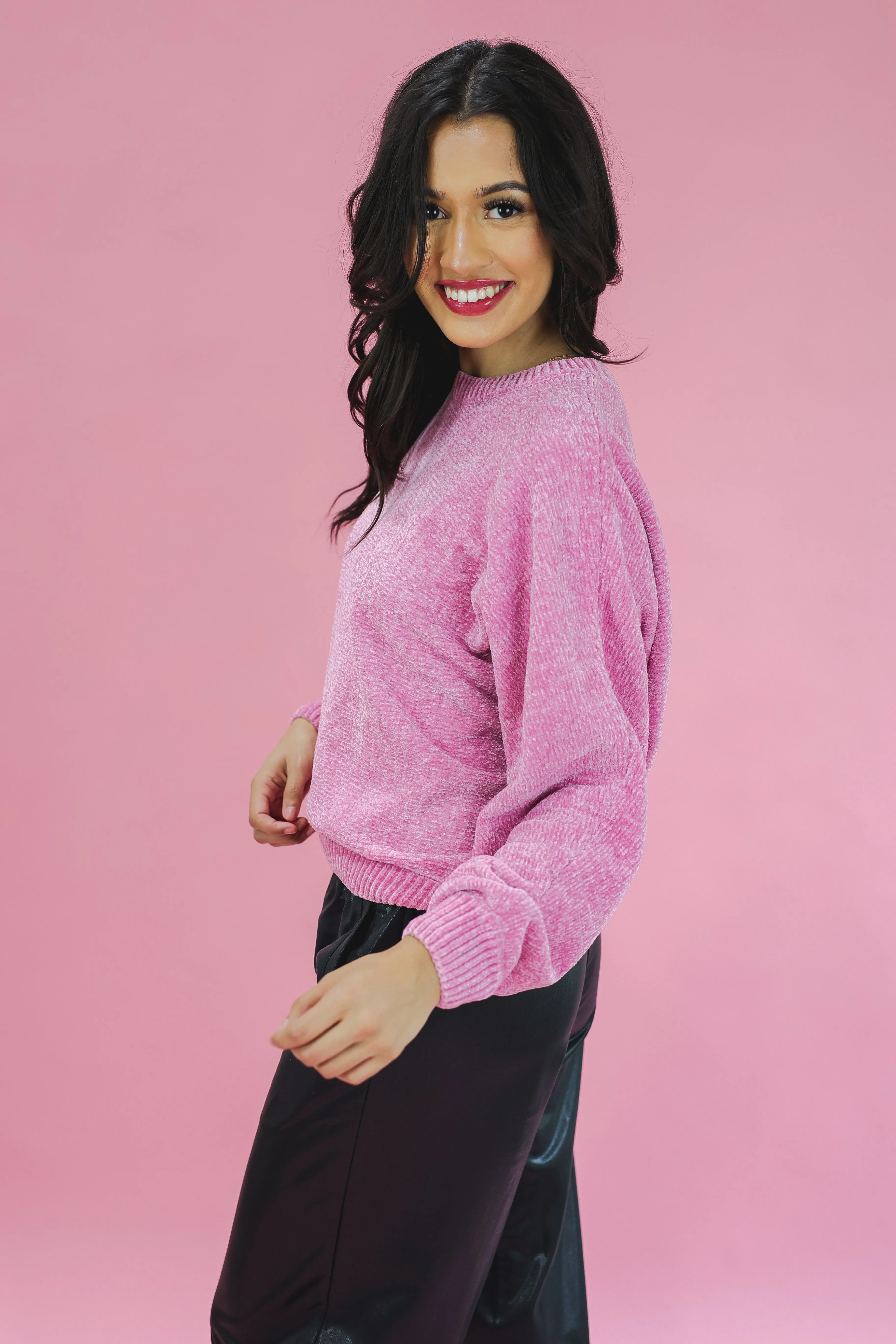 Cider Setting Chenille Sweater In Pink