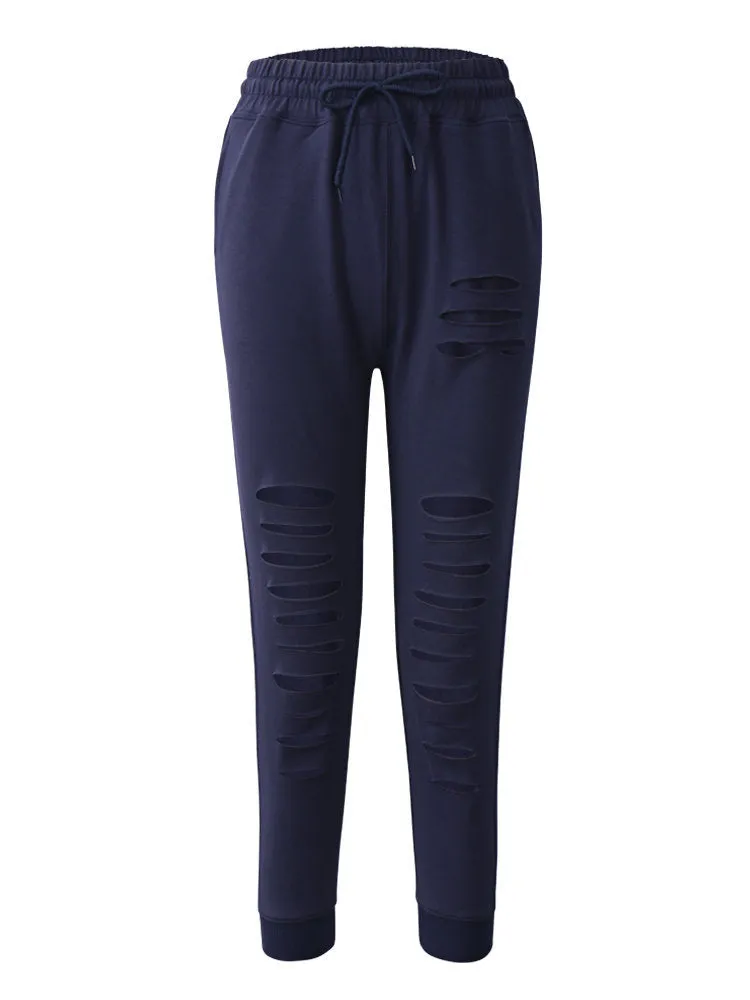 Cotton Breathable Casual Sport Ripped Pants