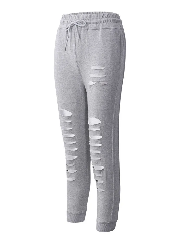 Cotton Breathable Casual Sport Ripped Pants