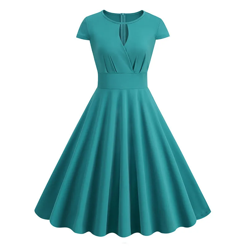 Crew Neck Women's Dresses New V-neck Retro Short-sleeved Dress