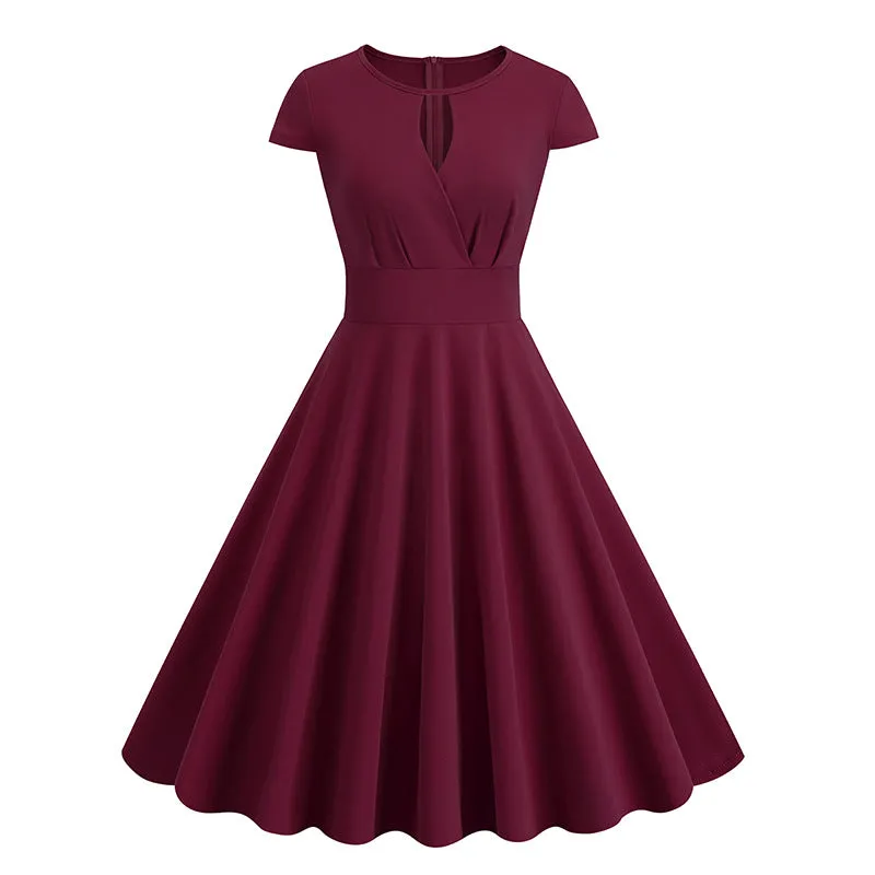 Crew Neck Women's Dresses New V-neck Retro Short-sleeved Dress