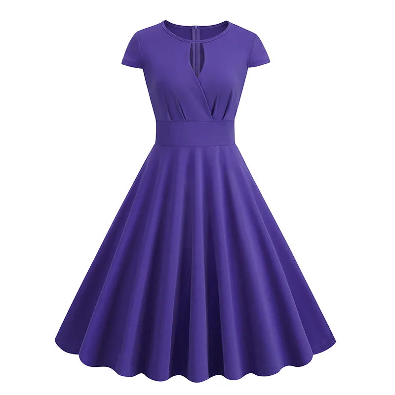 Crew Neck Women's Dresses New V-neck Retro Short-sleeved Dress