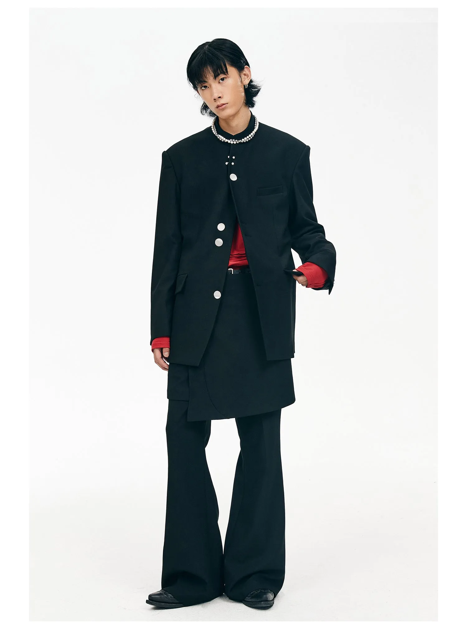 Draped pocket wrinkle-resistant flare pants　