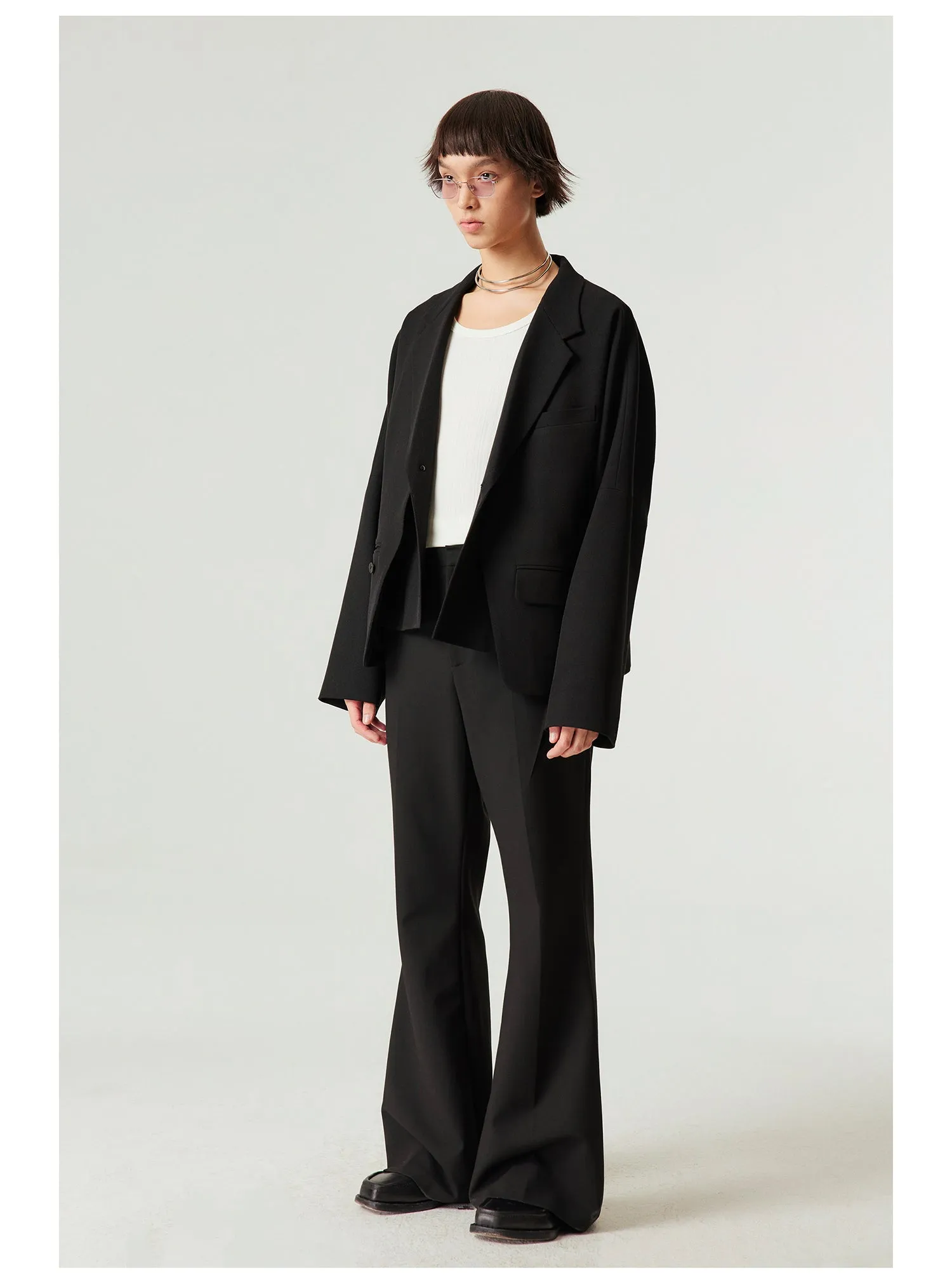 Draped pocket wrinkle-resistant flare pants　
