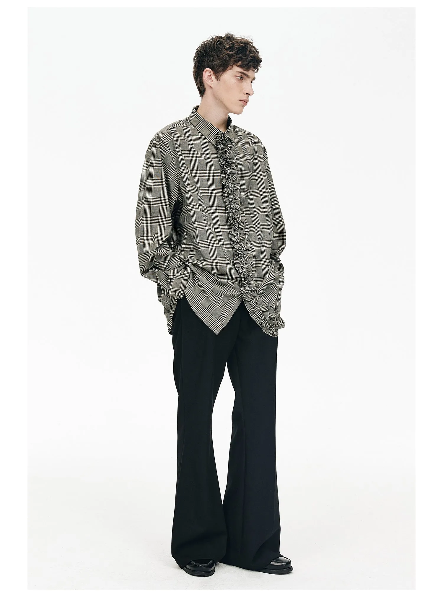 Draped pocket wrinkle-resistant flare pants　