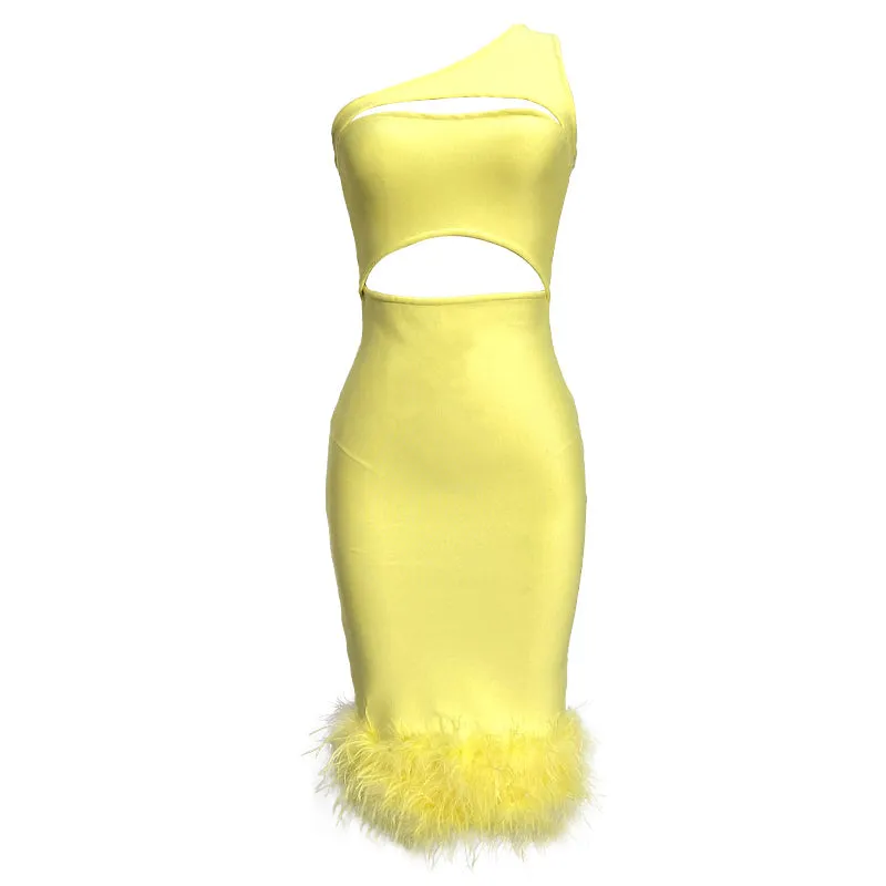 Elegant Bandage Dress With Feathers