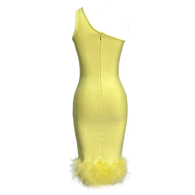 Elegant Bandage Dress With Feathers