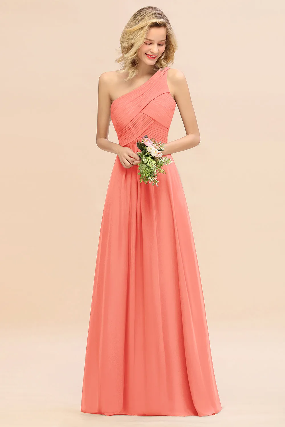 Elegant Long One Shoulder Chiffon Bridesmaid Dress