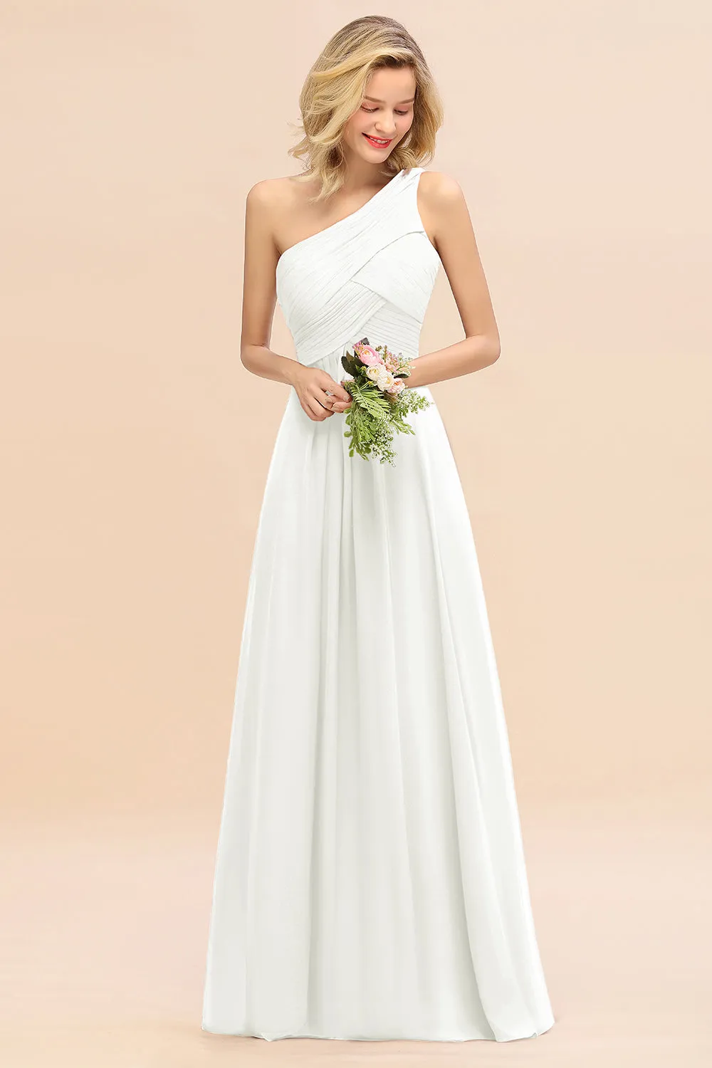 Elegant Long One Shoulder Chiffon Bridesmaid Dress