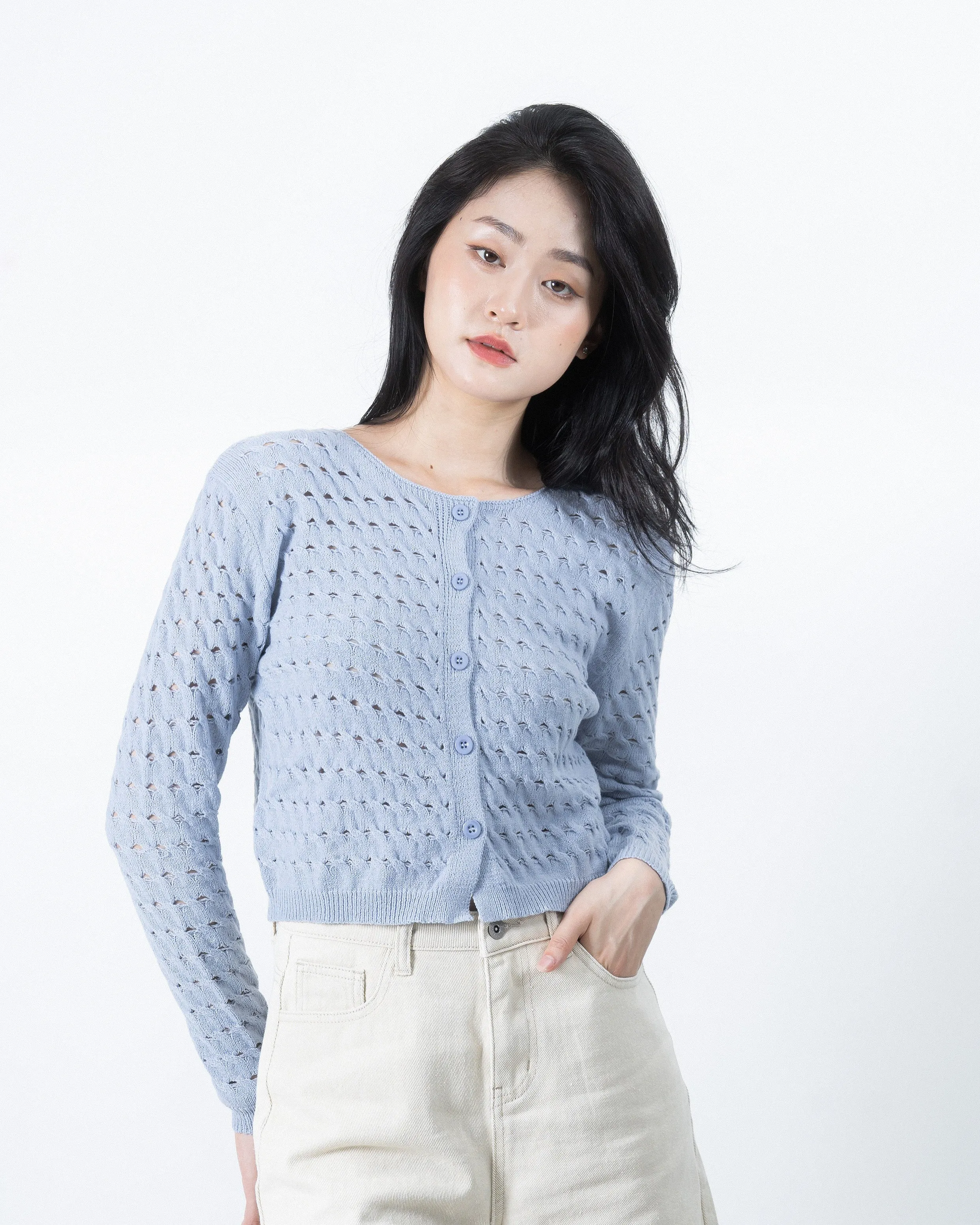 Faye Eco Two-Way Knit Cardigan (Blue)