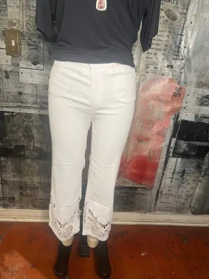 Lace Side Cut Flare Pant- White
