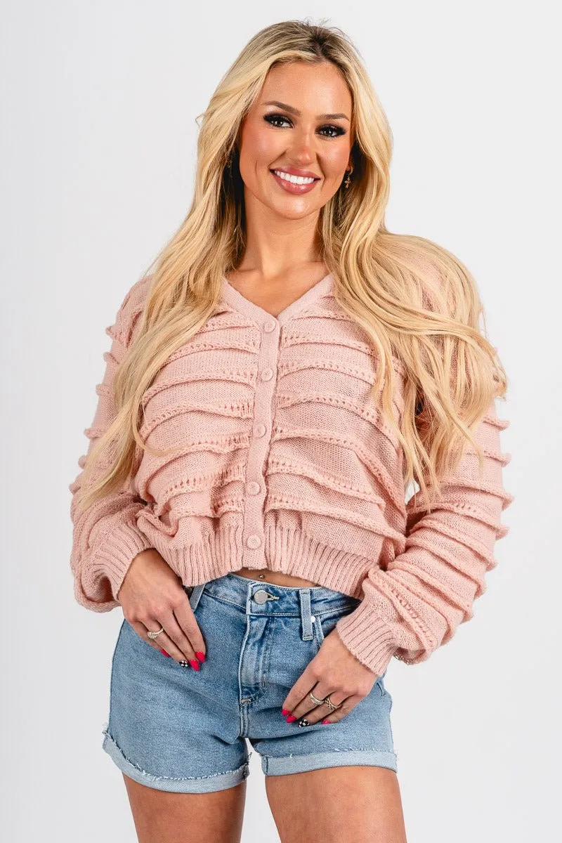 Layered ruffle sweater blush