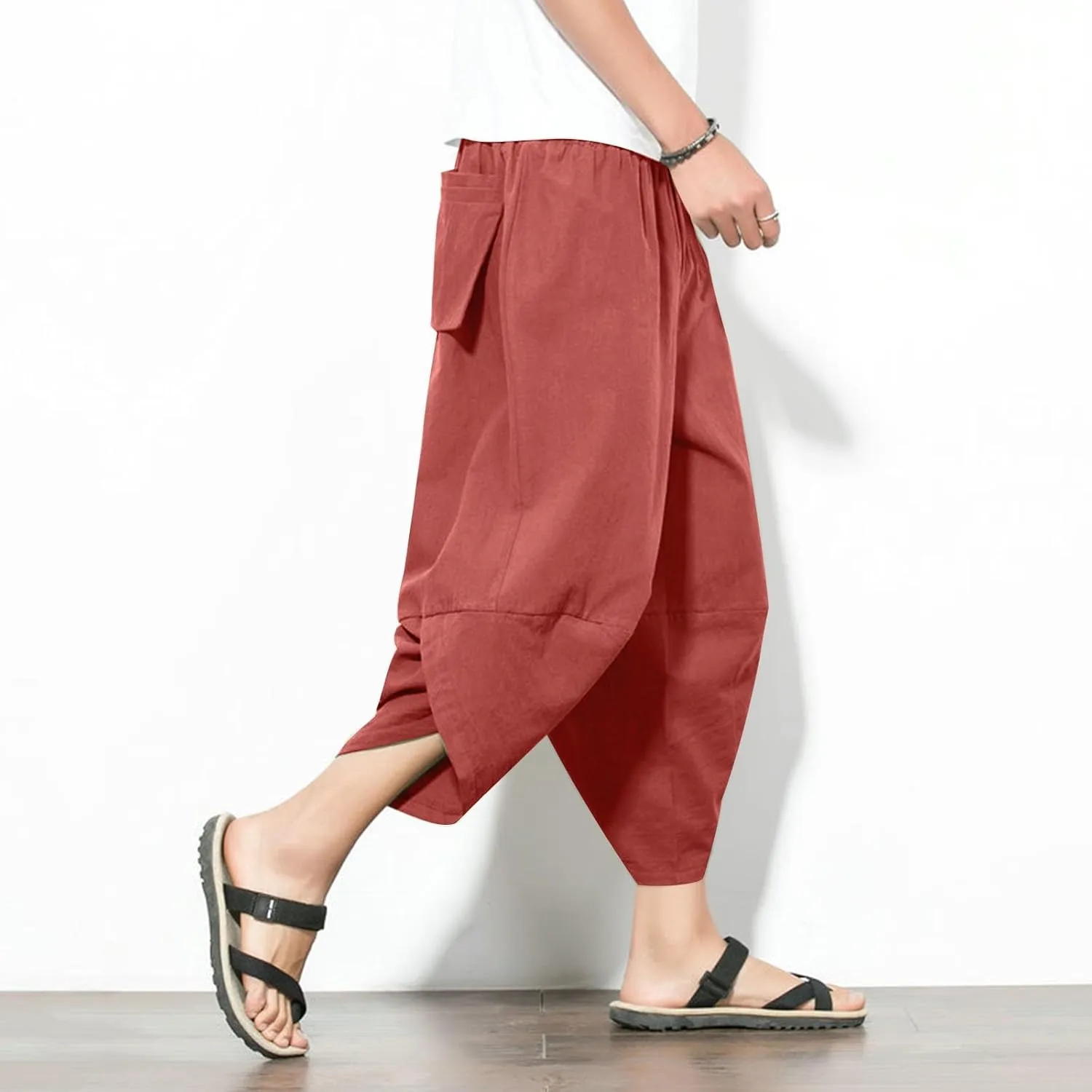Linen Pants for Mens Summer Fall Loose Fit Track Athletic Harem Flare Wide Leg Sweat Pants Mens 2025