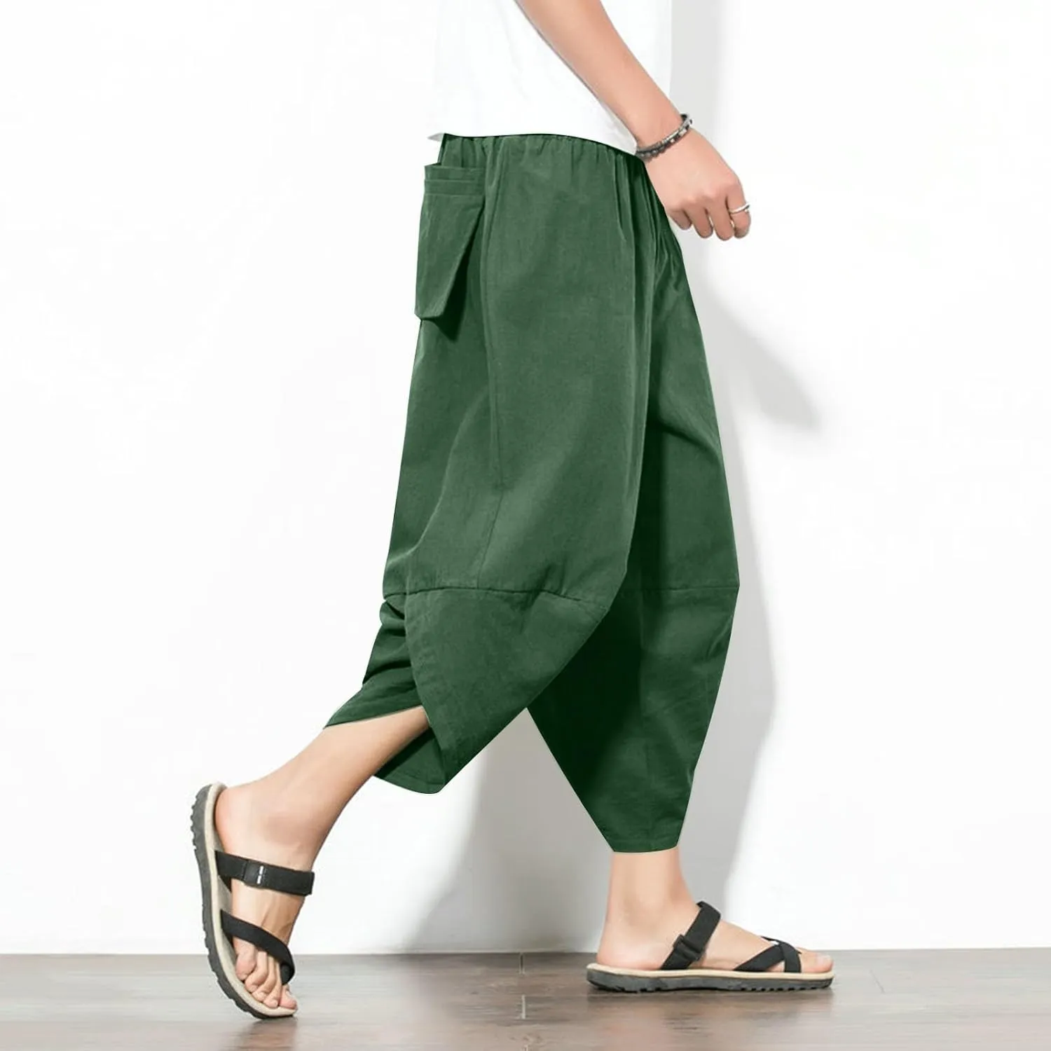 Linen Pants for Mens Summer Fall Loose Fit Track Athletic Harem Flare Wide Leg Sweat Pants Mens 2025