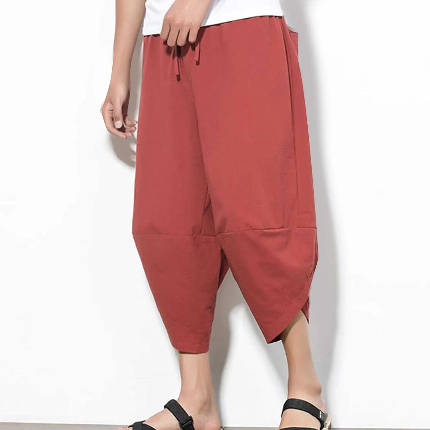 Linen Pants for Mens Summer Fall Loose Fit Track Athletic Harem Flare Wide Leg Sweat Pants Mens 2025