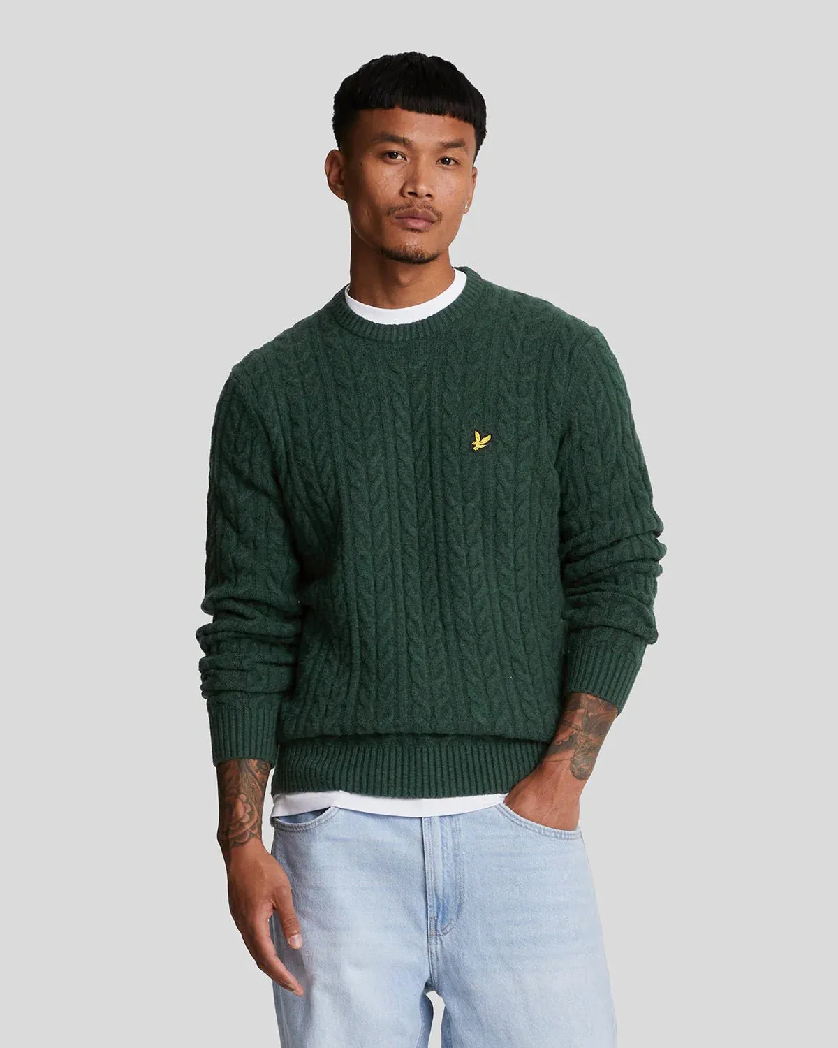 Lyle & Scott Cable Crew Neck Jumper in Green
