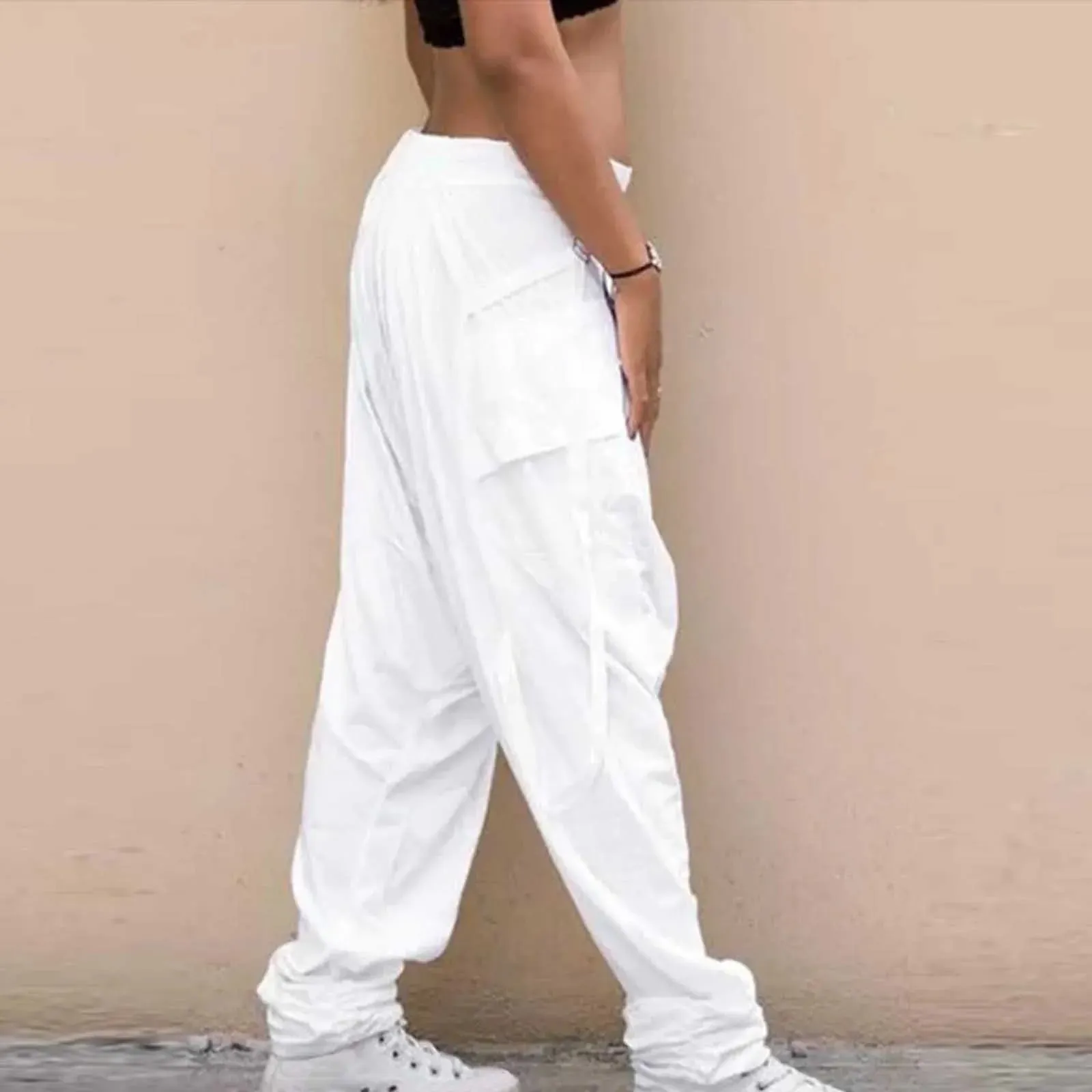Men Wide Leg Harem Pants Fashion Print Plus Size Casual Elastic Waist Pockets Soft Breathable Long Trousers 2024 Male Clothing
