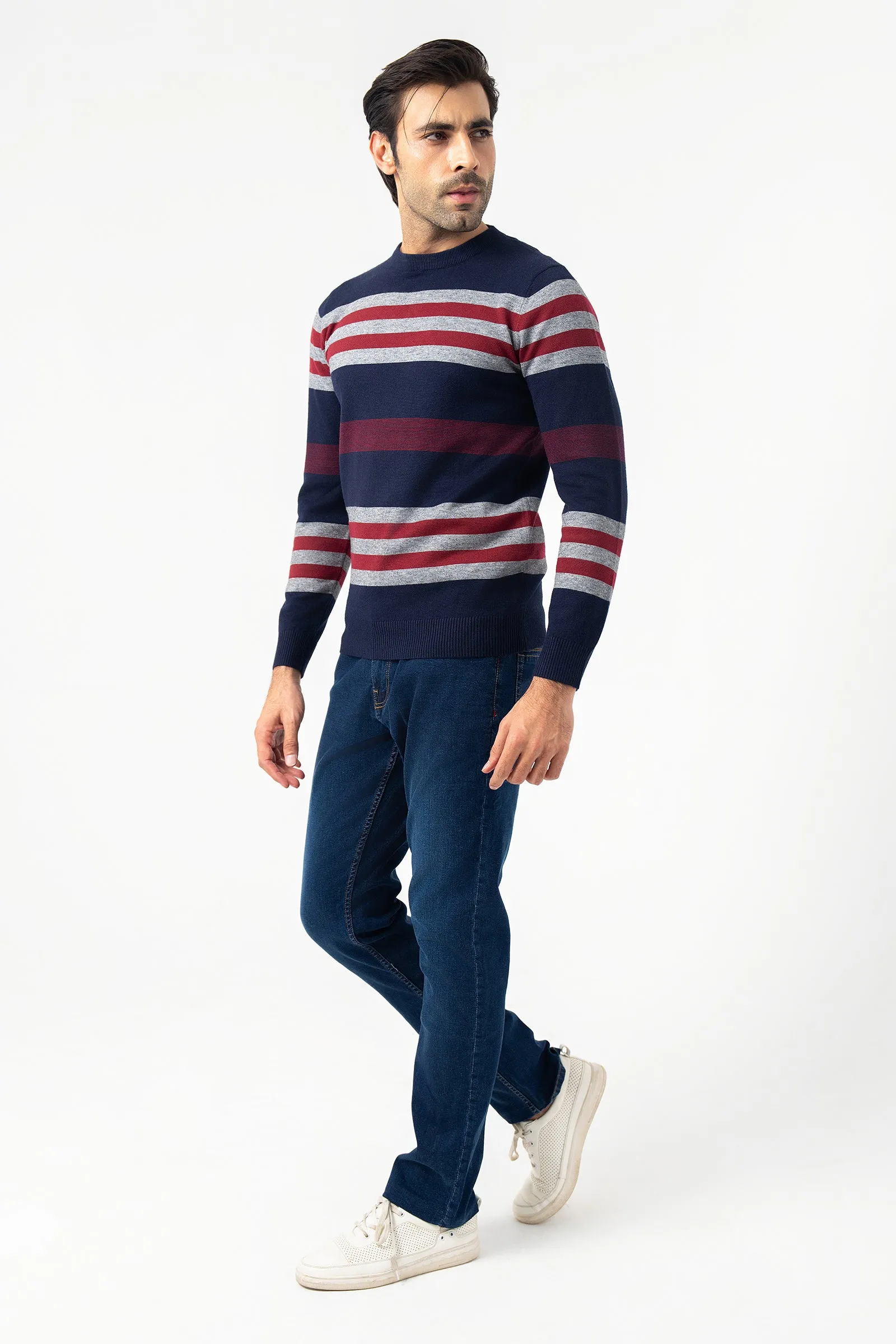 Navy, Maroon and Gray Round Neck Sweater