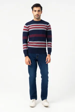 Navy, Maroon and Gray Round Neck Sweater