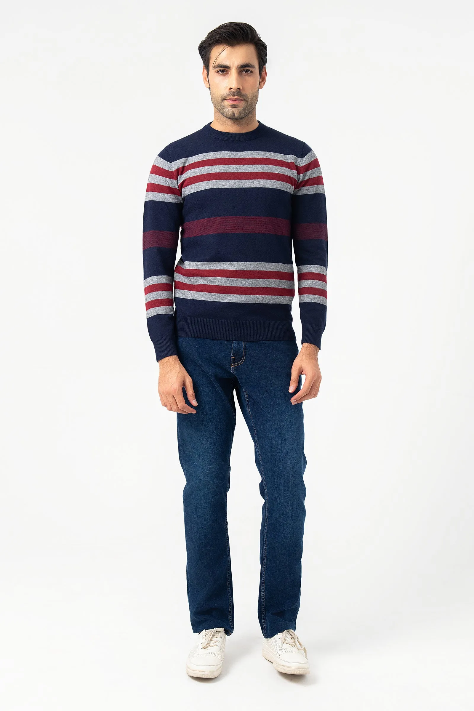 Navy, Maroon and Gray Round Neck Sweater