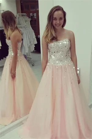 Pink Sweetheart Lace Up A-line Handmade Girly Prom Dresse PFP1063