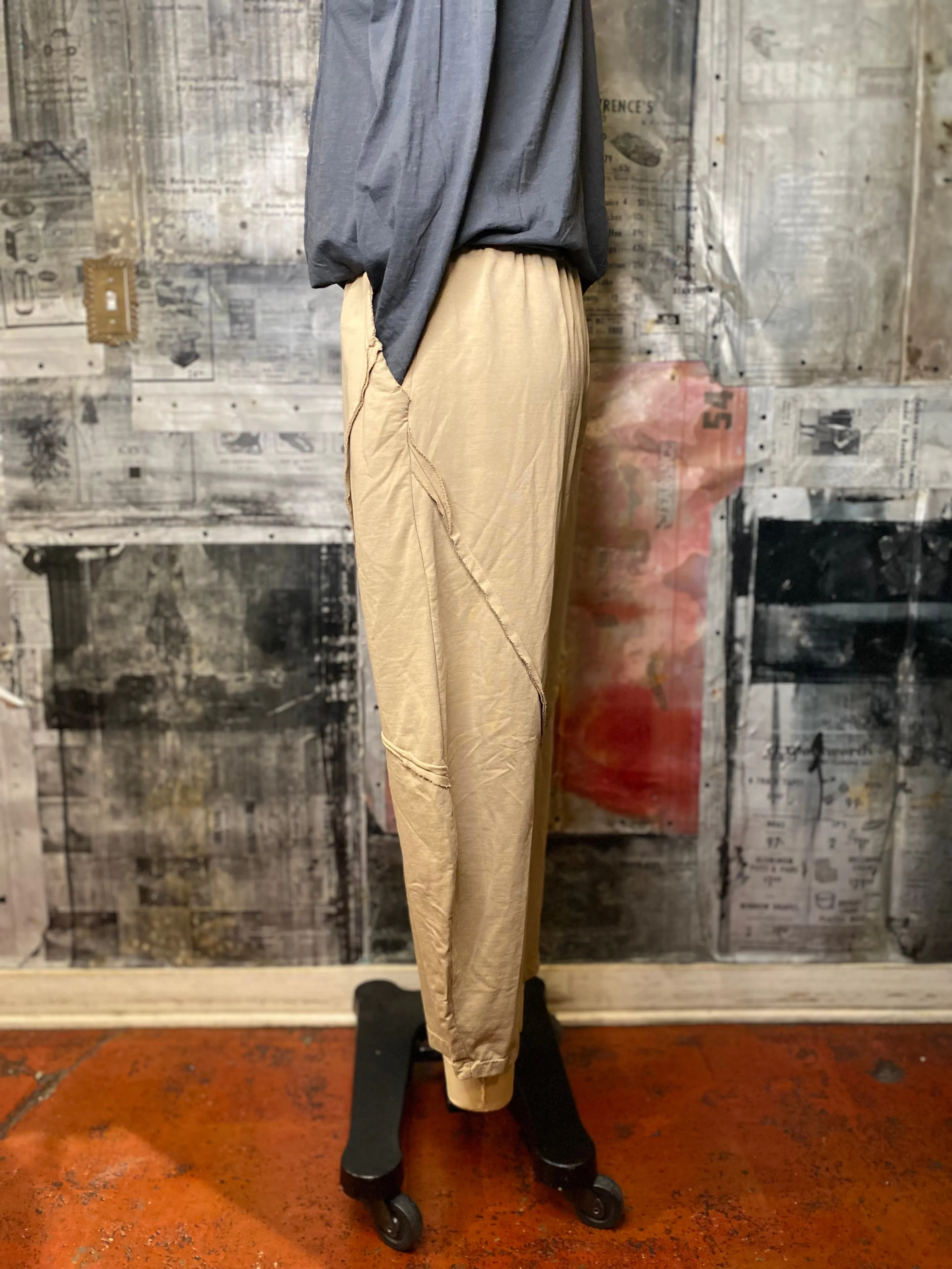 Raw Edge Pants-Camel