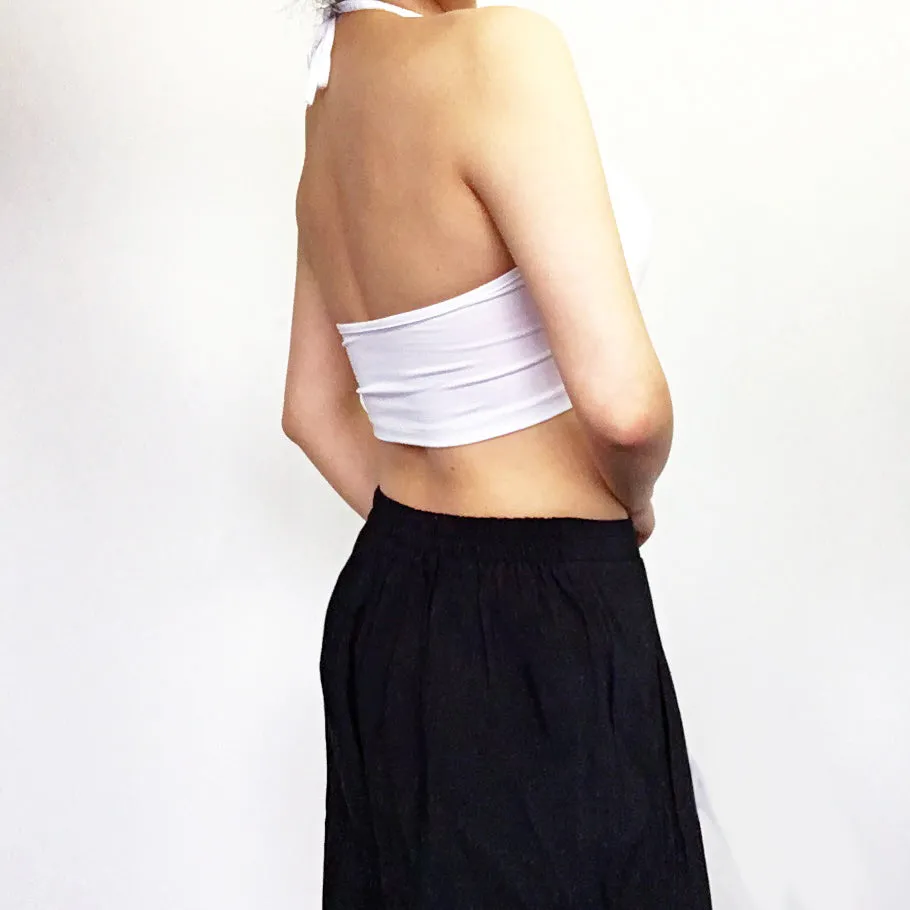 RED CHERRY STRETCHY HALTER NECK TIES CROP TOP