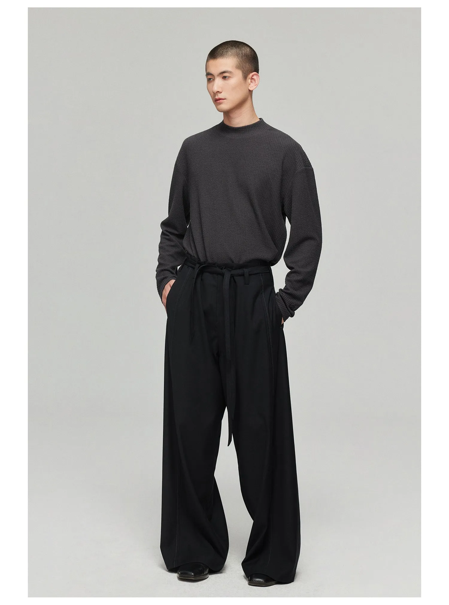 Side seam pressed belt casual pants
