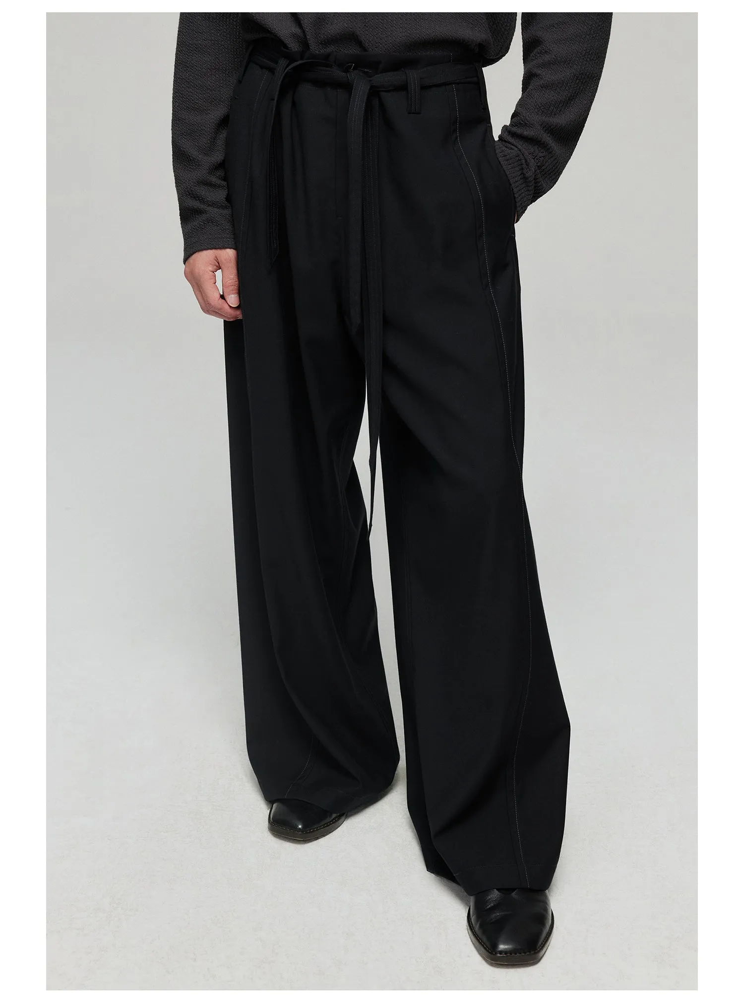 Side seam pressed belt casual pants