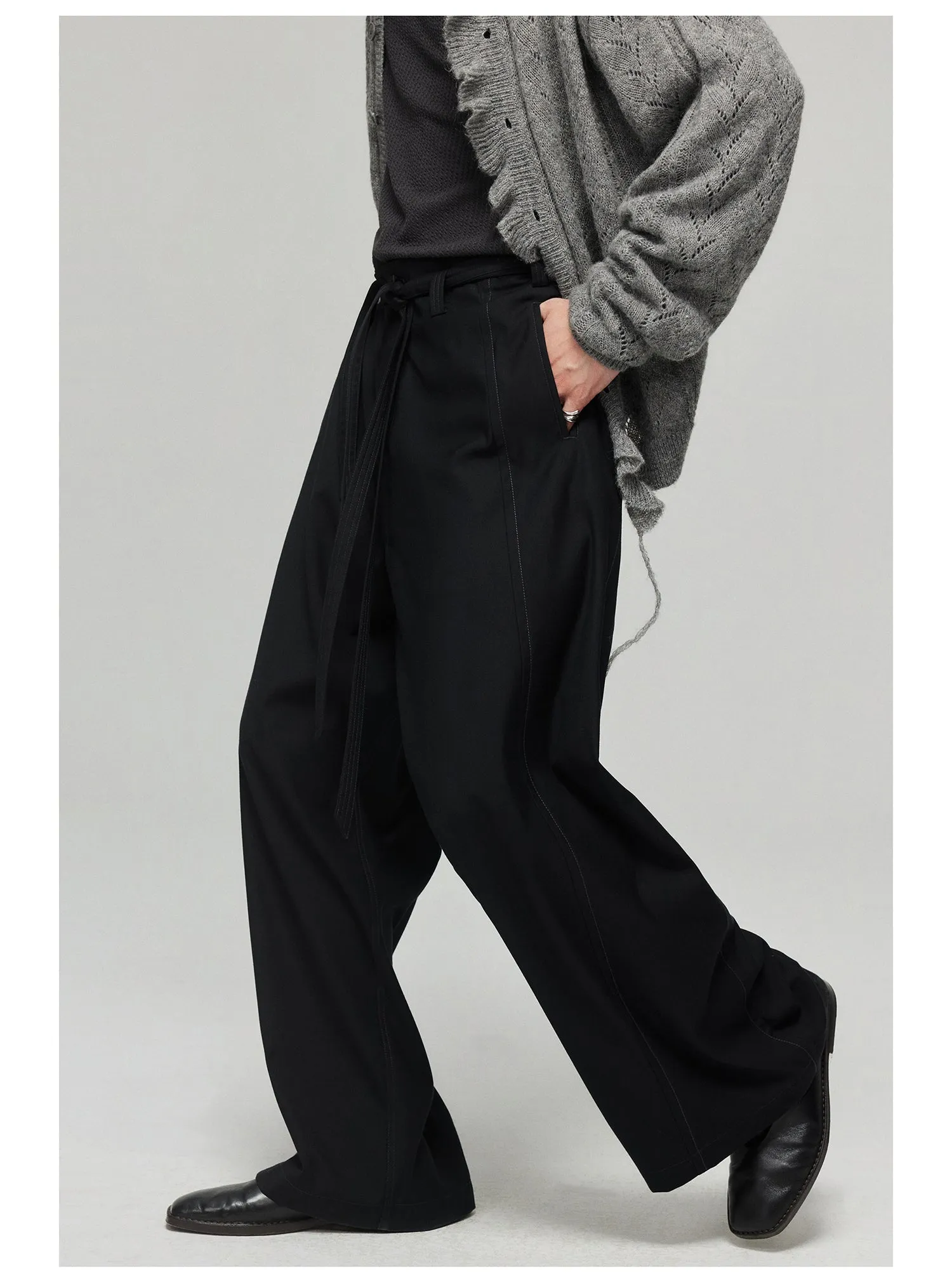 Side seam pressed belt casual pants