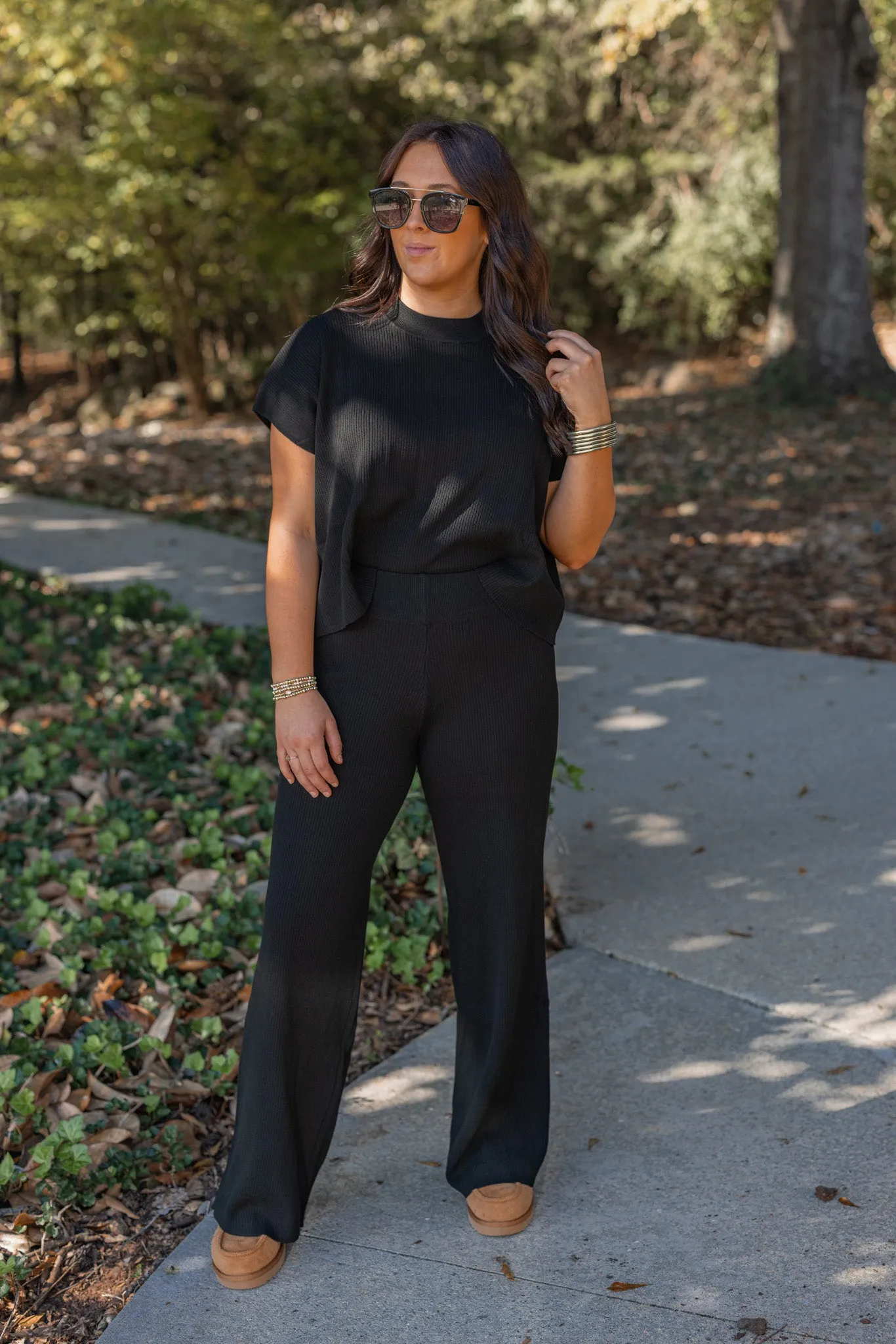 Simple Happiness Black Ribbed Set