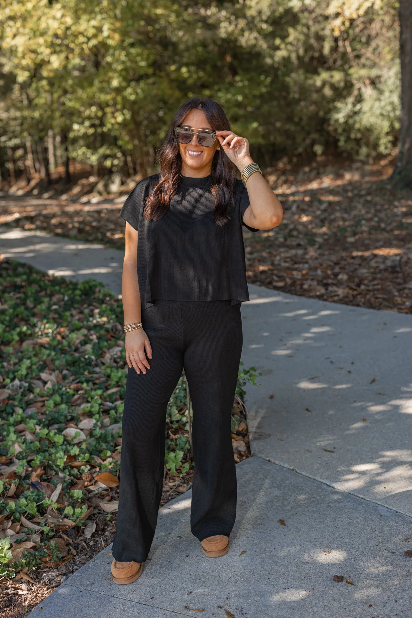 Simple Happiness Black Ribbed Set