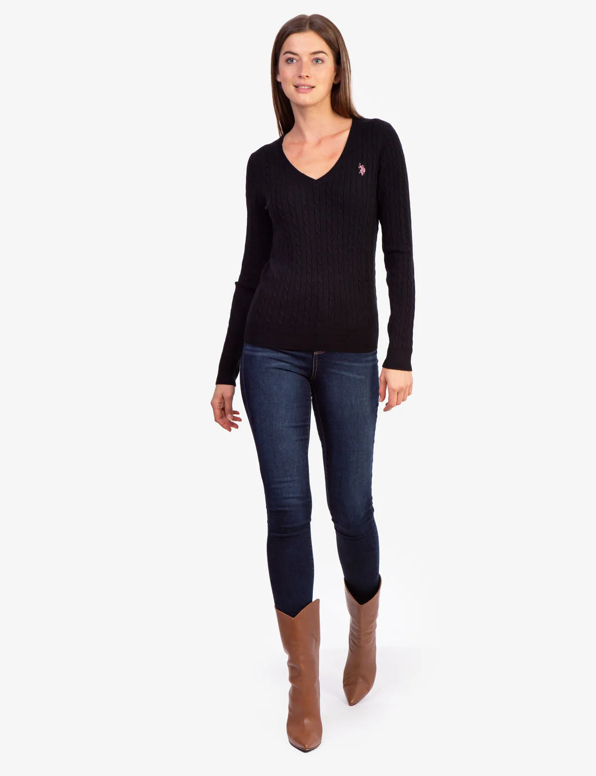 SOFT CABLE V-NECK SWEATER