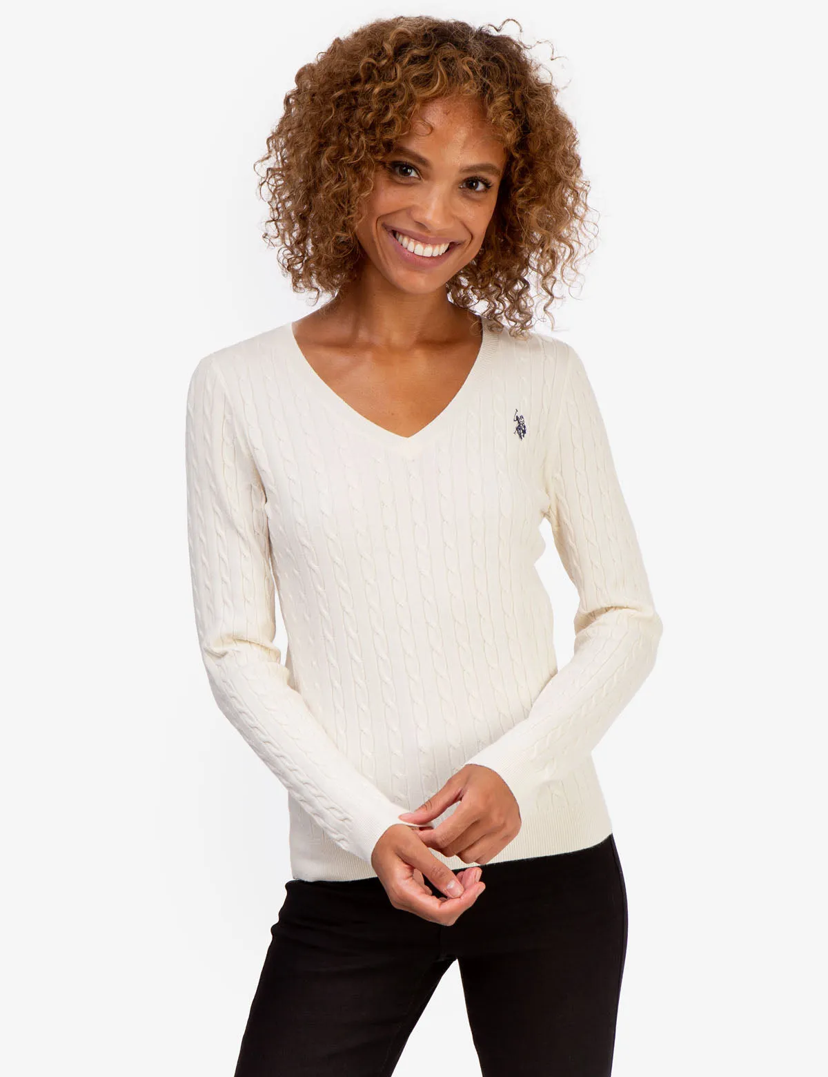 SOFT CABLE V-NECK SWEATER