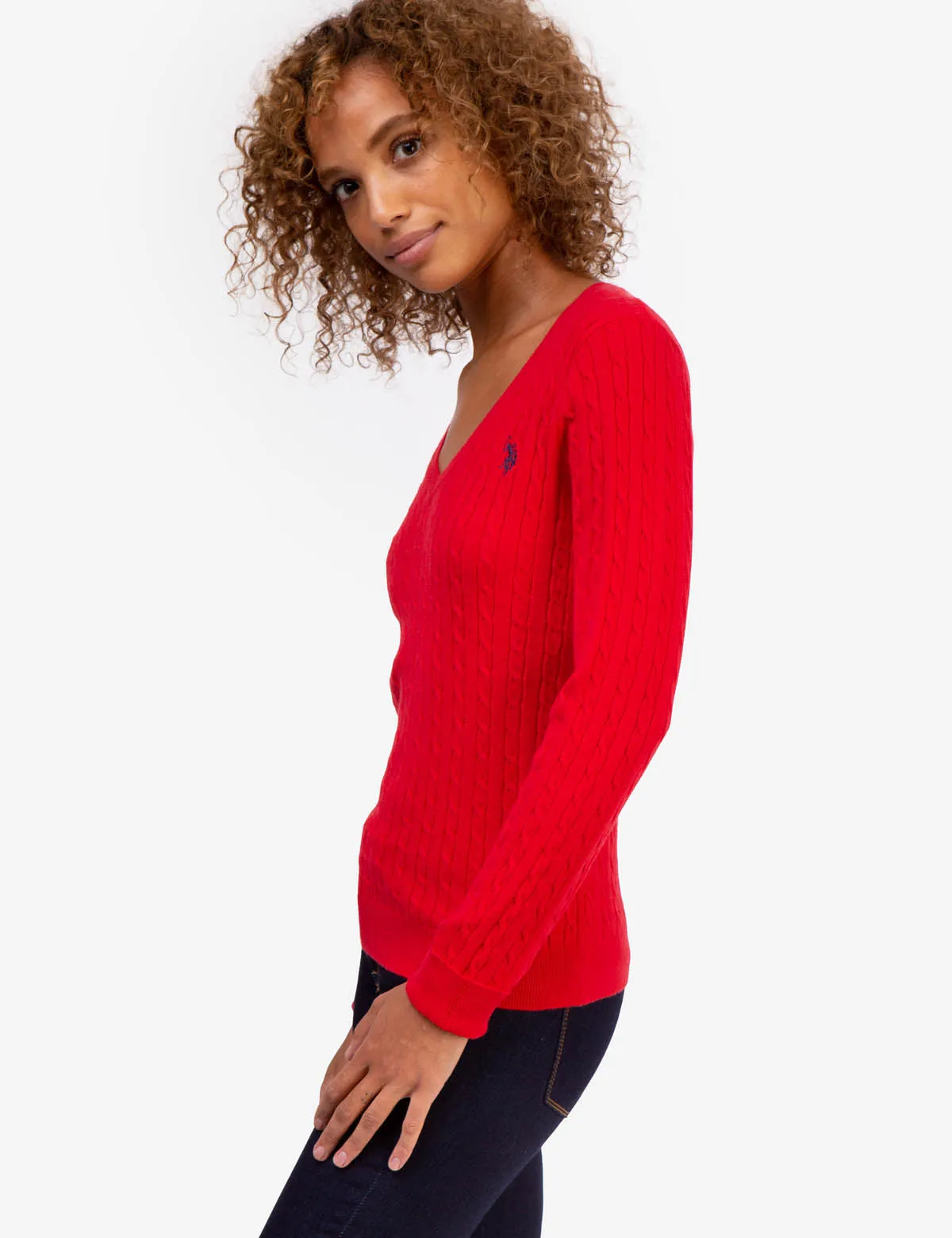 SOFT CABLE V-NECK SWEATER