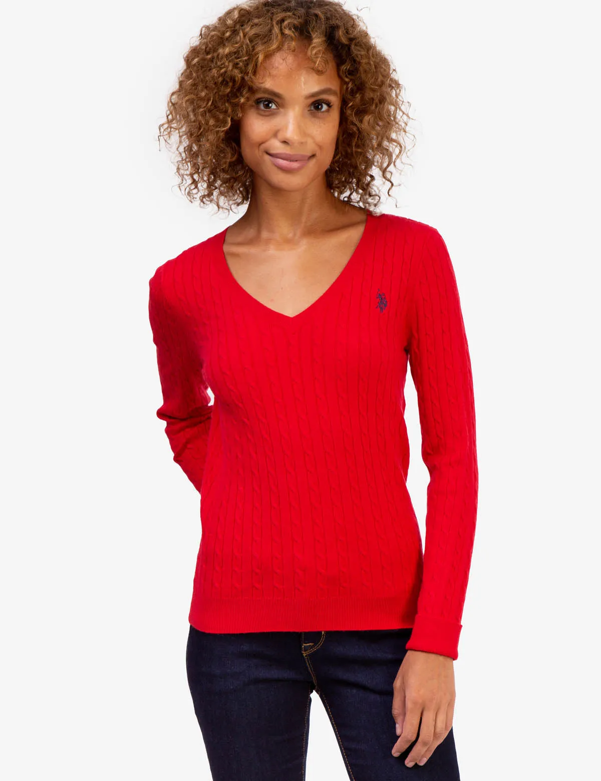 SOFT CABLE V-NECK SWEATER