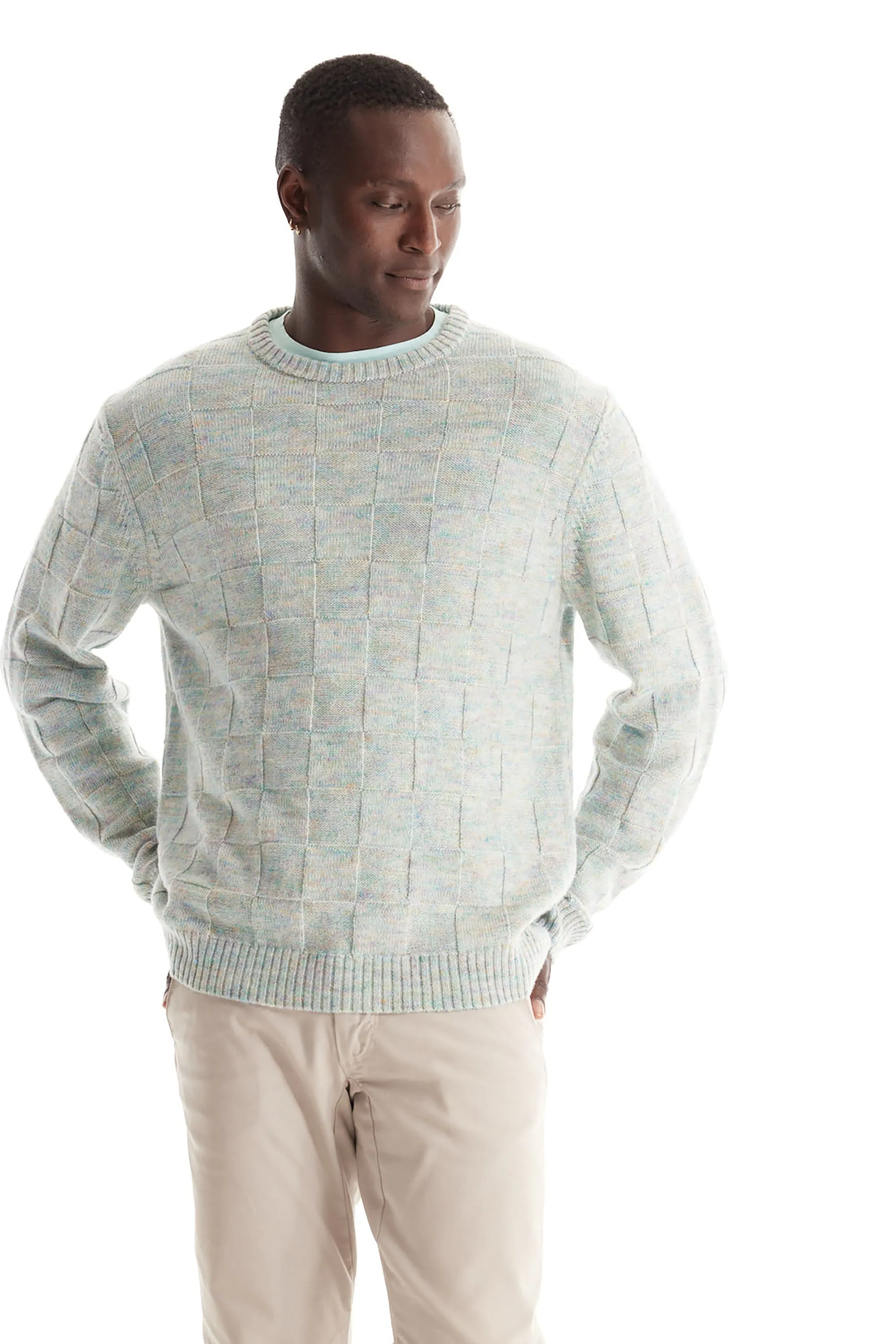 Soft Cloth Crewneck Sweater in Space Dye Merino - Aqua