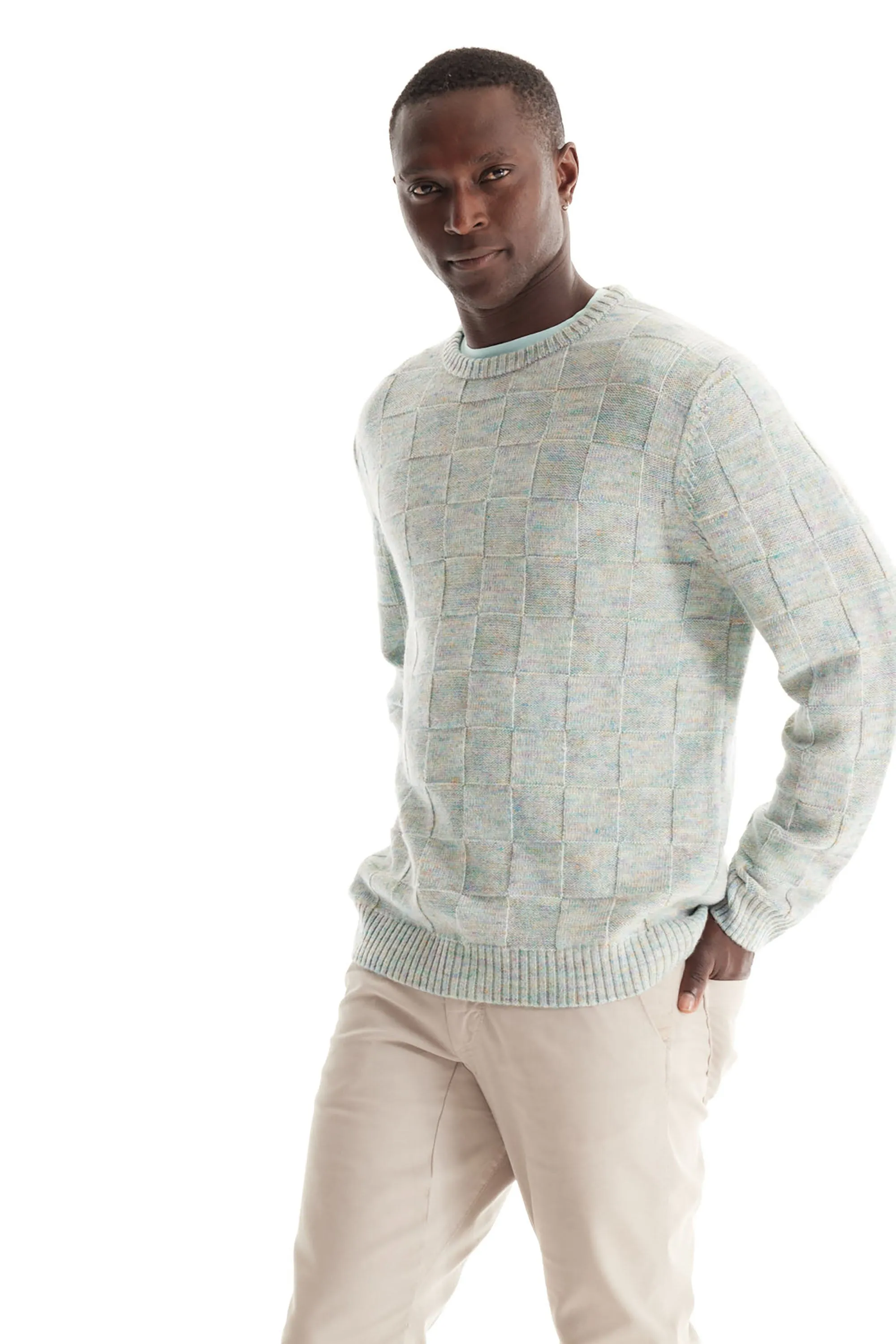 Soft Cloth Crewneck Sweater in Space Dye Merino - Aqua