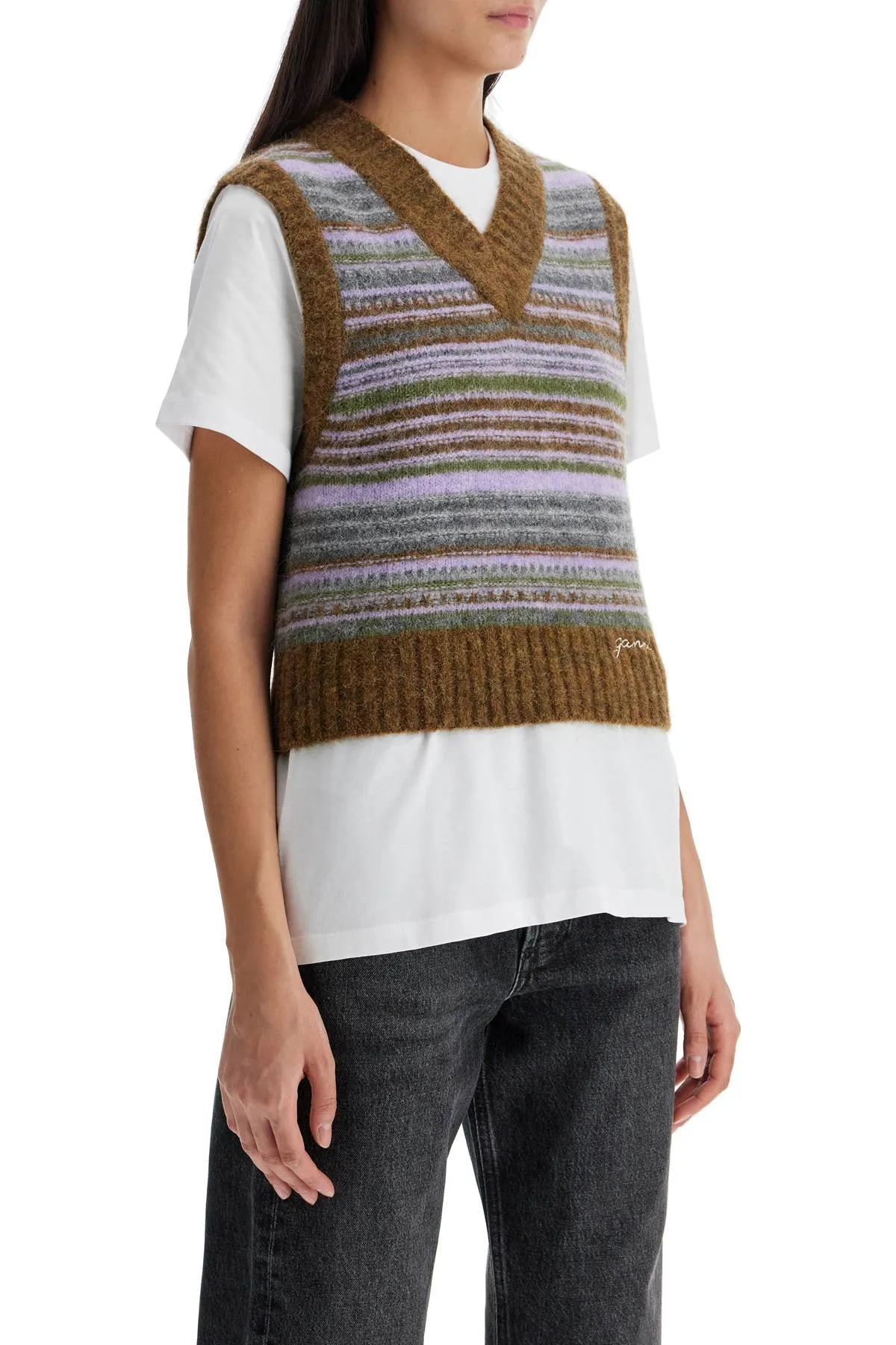 'soft striped knit vest with a comfortable K2356 MILITARY OLIVE