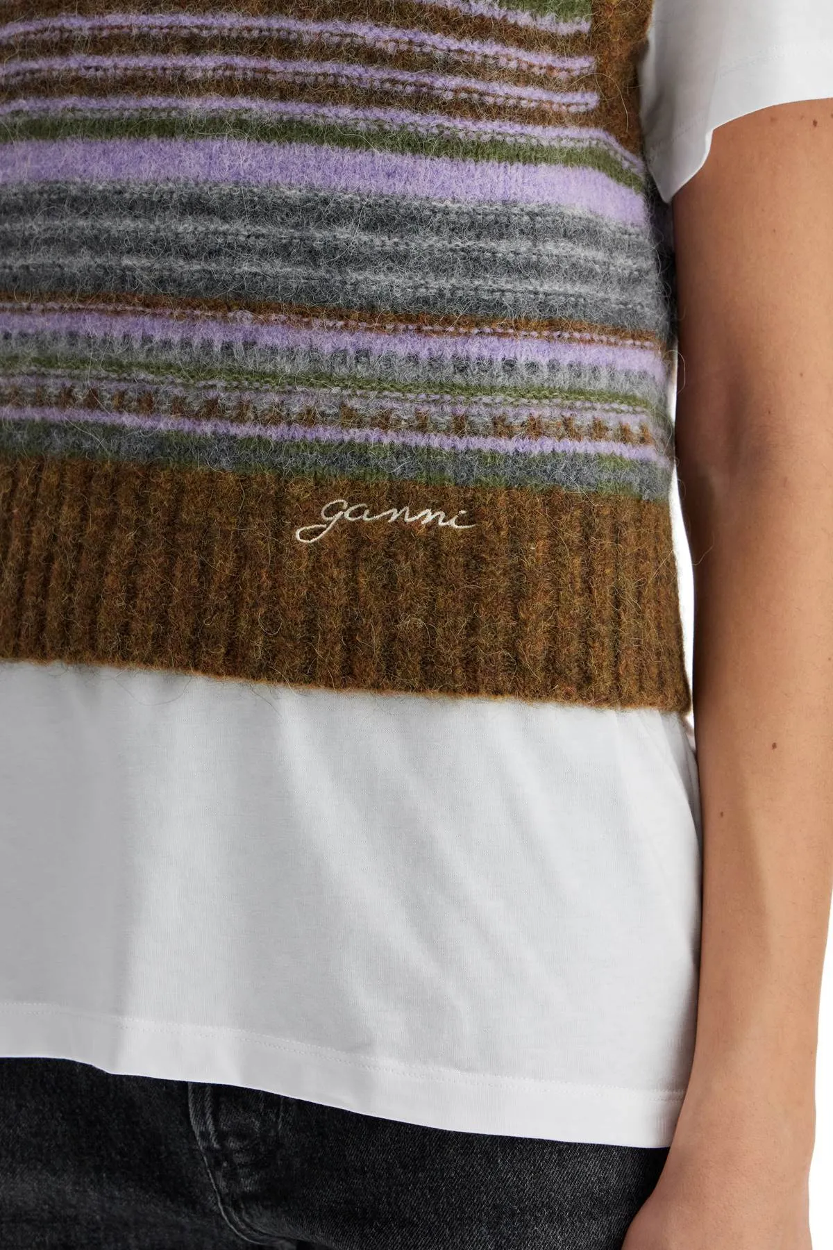 'soft striped knit vest with a comfortable K2356 MILITARY OLIVE