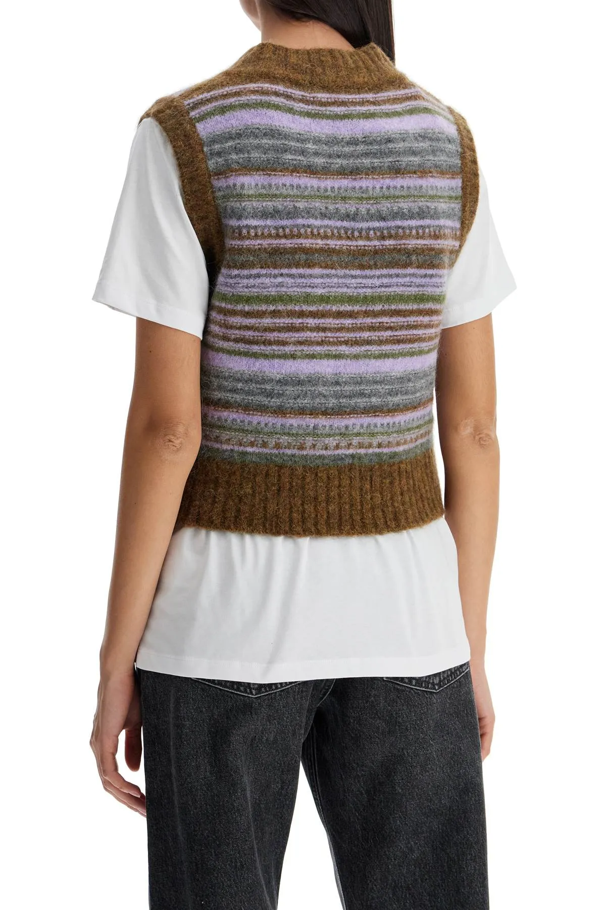 'soft striped knit vest with a comfortable K2356 MILITARY OLIVE