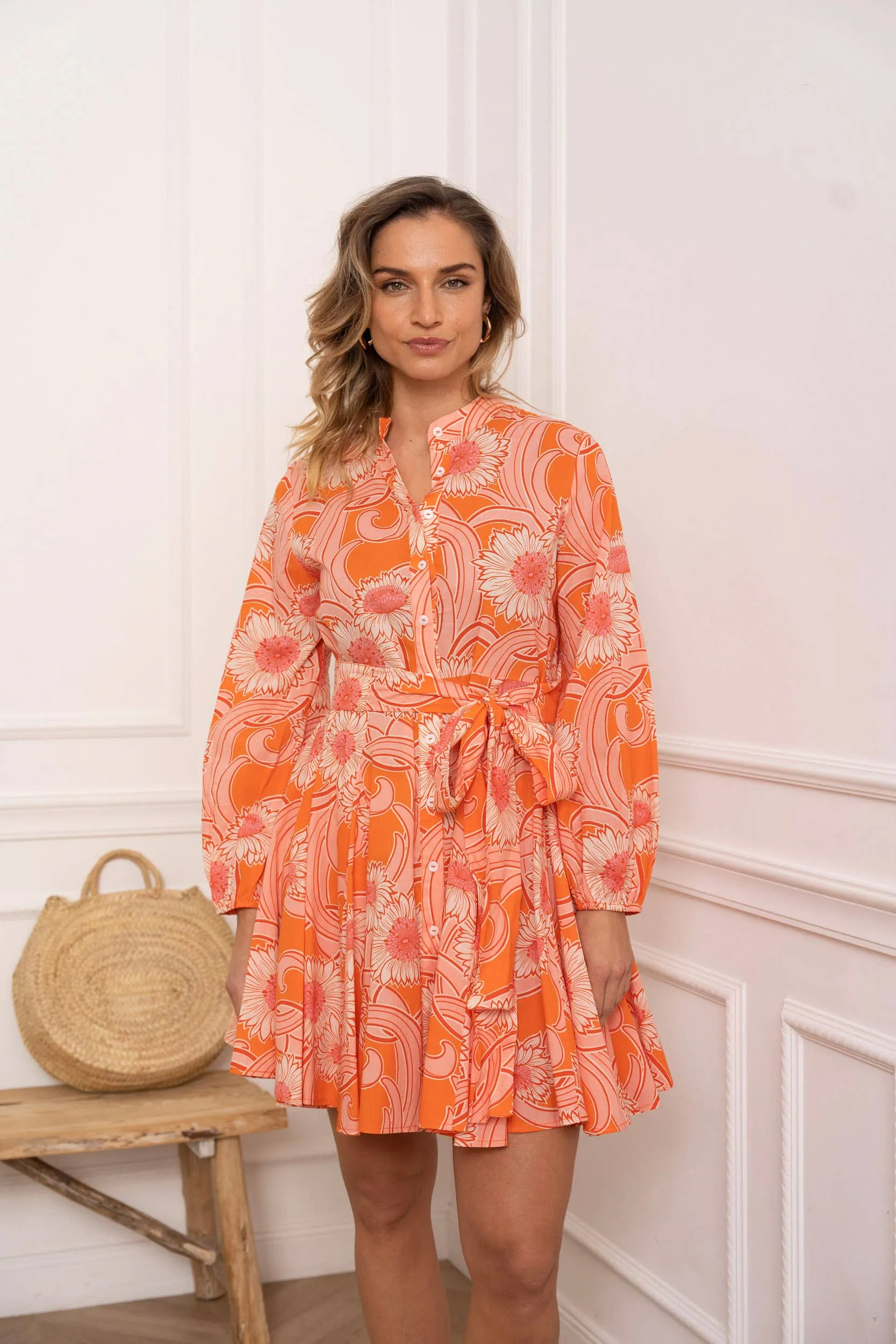 Sonia Skater Dress in Orange Blossom printed cotton