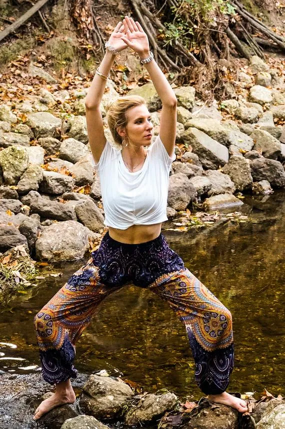 Unisex Bohemian Mandala Psychedelic Harem Pants- Purple Multi